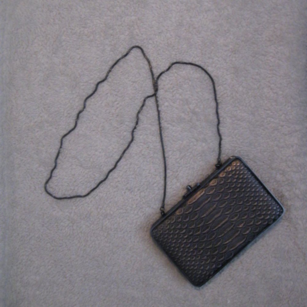 Henri Bendel Gray & Metallic Leather Rectangle Python Party Starter Bag